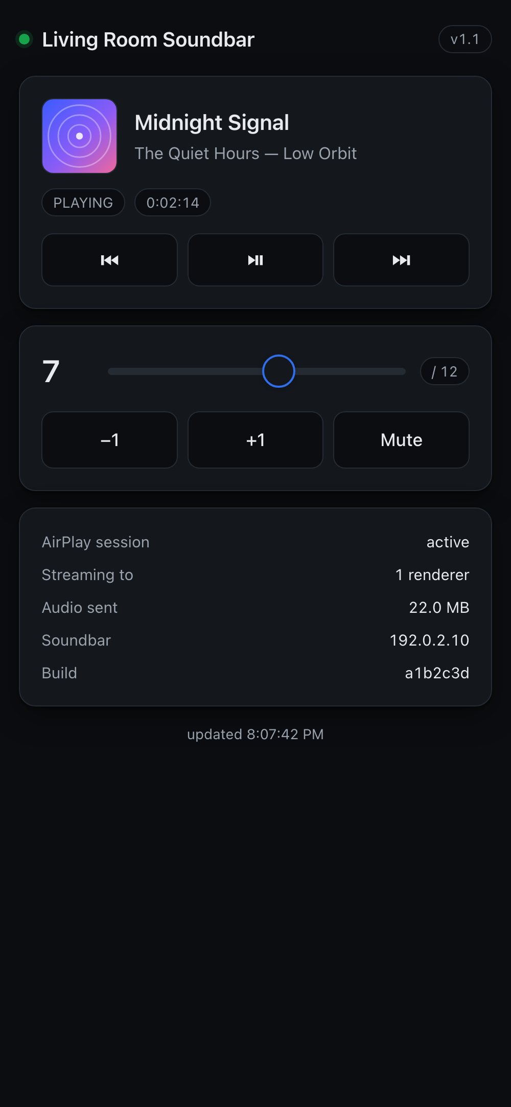 airplay-dlna-bridge — Web panel — now playing, cover art and transport controls