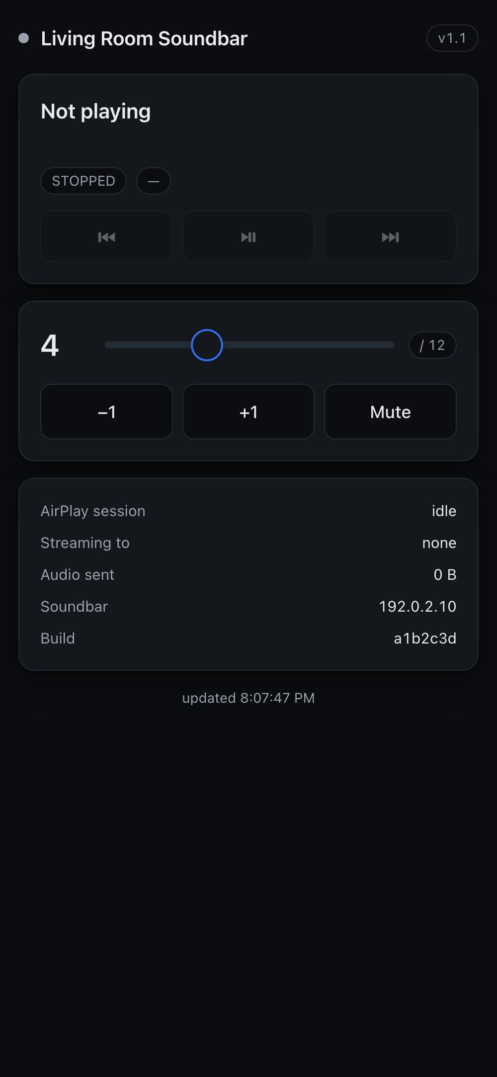 Idle — the speaker is released for TV or Bluetooth again